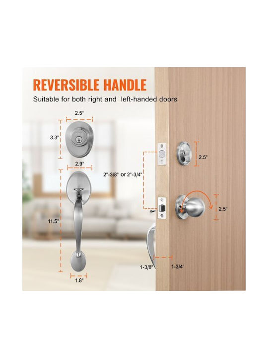 Set de Mâner și Încuietoare pentru Ușă Vevor Satin Nickel Xnsbdmndshxlgyj8mv0