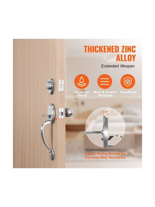 Set de Mâner și Încuietoare pentru Ușă Vevor Satin Nickel Xnsbdmndshxlgyj8mv0