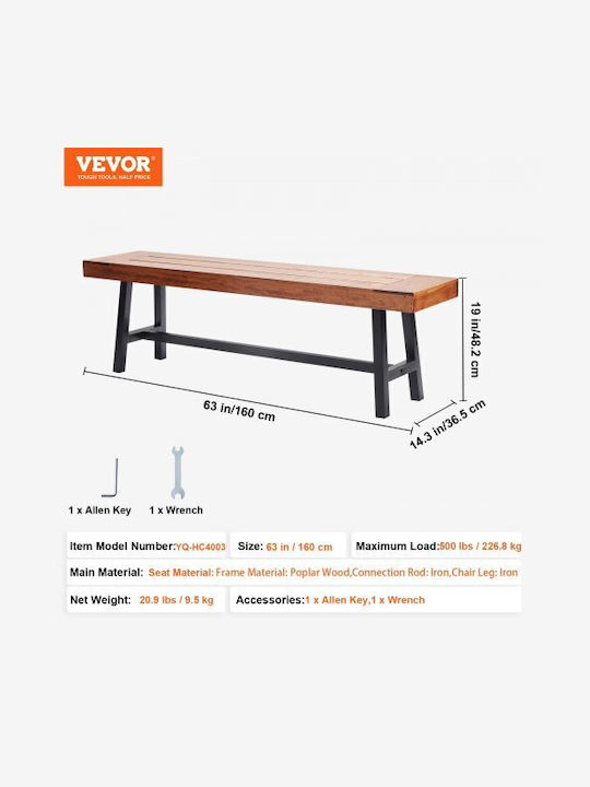 Outdoor Wooden Bench 160x36.5x48.2cm