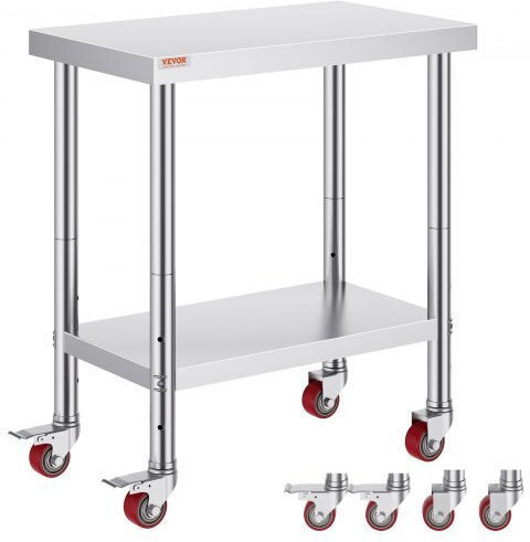 Vevor Stainless Steel Workbench 30x18" Wheels Kitchen Cfgzt30x18x34yc01v0