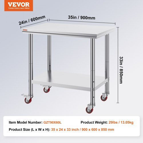 Επαγγελματικός Πάγκος Εργασίας Vevor 36x24" Ρόδες Ρυθμιζόμενο Ράφι Sygzt36x24indjl01v0