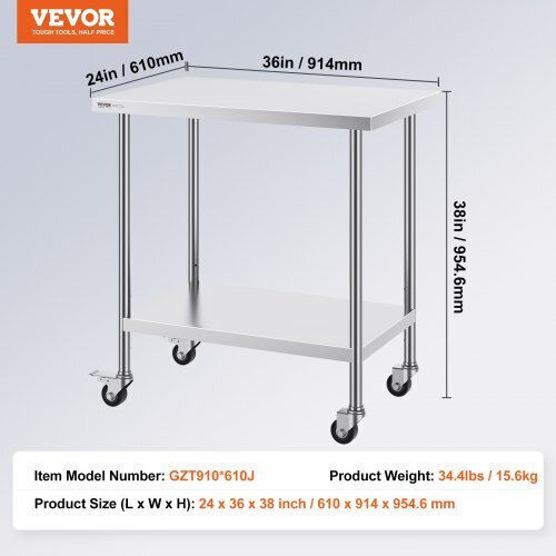 Vevor Edelstahl-Werkbank 24x36" mit Rädern Cfbxggztlcdj3o0m6v0