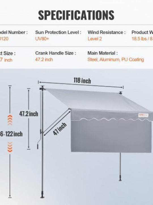 Vevor Тента Тераса 3x1.2м