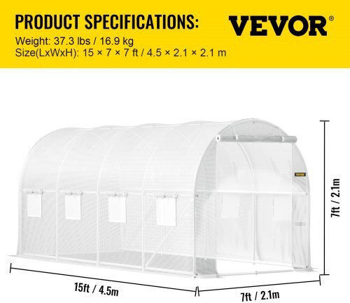 Vevor YDSDWSB1577FTL33VV0 Θερμοκήπιο Τούνελ 4.57x2.13x2.13m