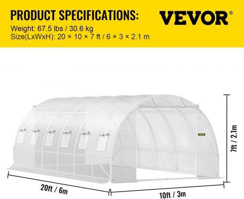 Vevor YDSDWS20107FTYBYXV0 Seră Tunel 69x34x2.13m