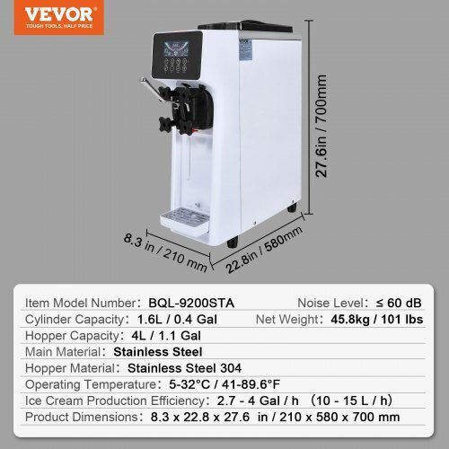 Vevor Επαγγελματική Μηχανή Παγωτού TMSRBQLJAJWDEE2OMV2