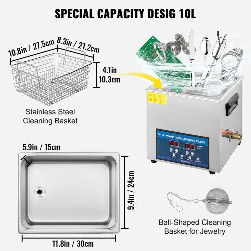 Vevor Ultrasonic Cleaner 10L with Mechanical Timer