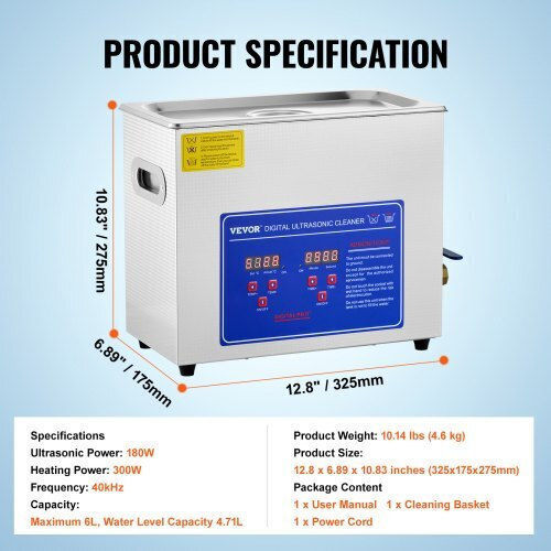 Vevor Ultrasonic Cleaner 6L Inox with Digital Timer