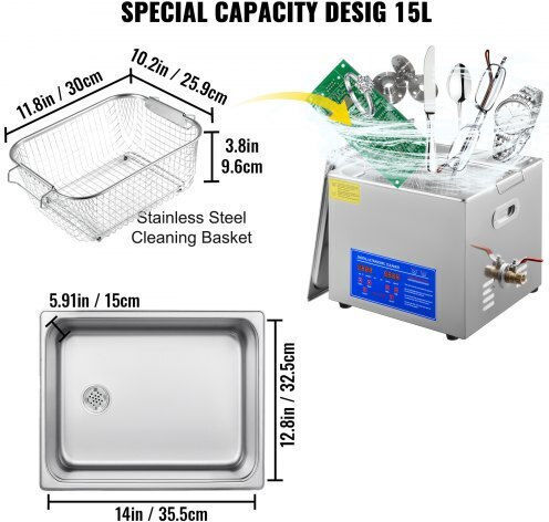 Vevor Ultrasonic Cleaner 15lt with Digital Timer