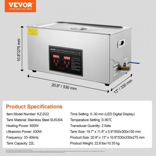 Vevor Ultraschallreiniger 22lt Edelstahl mit Digitalem Timer