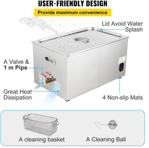 Vevor Curățător Ultrasonic 30lt Inox Cu Temporizator Mecanic