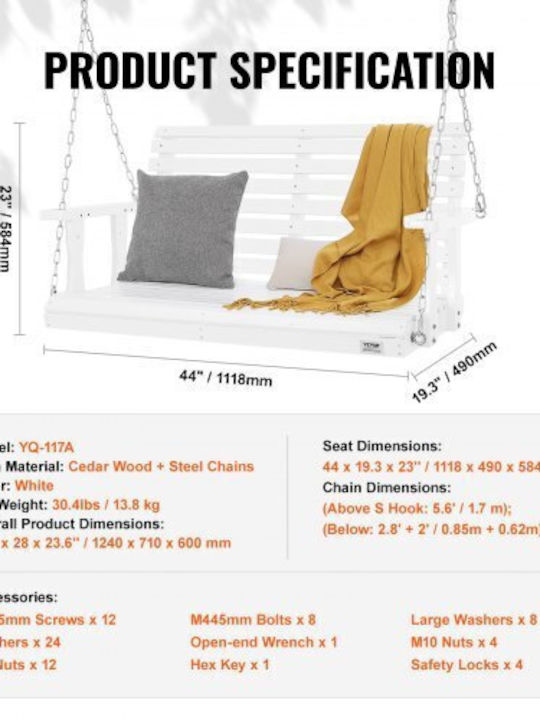 Wooden Veranda Swing Vevor 4 Ft White Garden Swing Chains 880 Lbs Capacity Mlqqcmk4yc0004zalv0