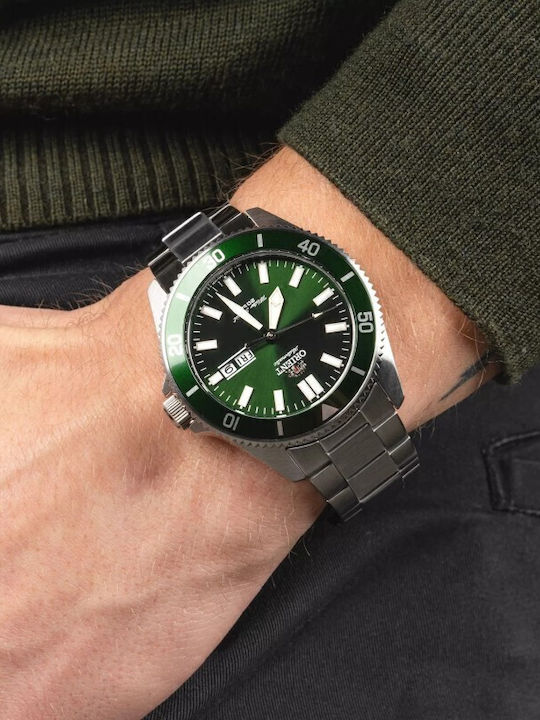 Orient Ανδρικό Ρολόι 44mm Μπαταρίας με Ασημί Μεταλλικό Μπρασελέ