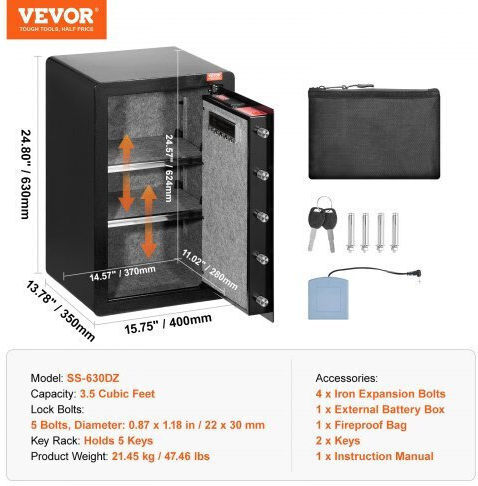 Vevor Tresor mit digitalem Schloss Abmessungen H40xB35xH63cm mit Gewicht 21.45kg DMBXXLS3139CDLYSIV9