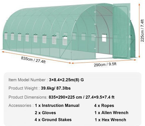 Vevor SDXWS28X10X7PC4TOV0 Greenhouse Tunnel