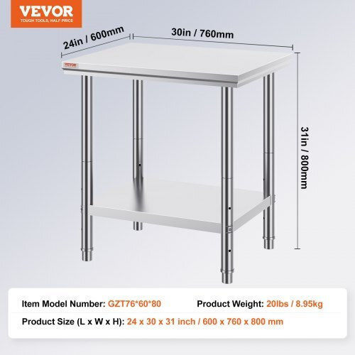Vevor Steel Workbench L60xD76xH80cm