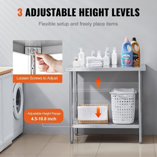 Vevor Masă din oțel inoxidabil L60.96xl91.44xH86.36cm