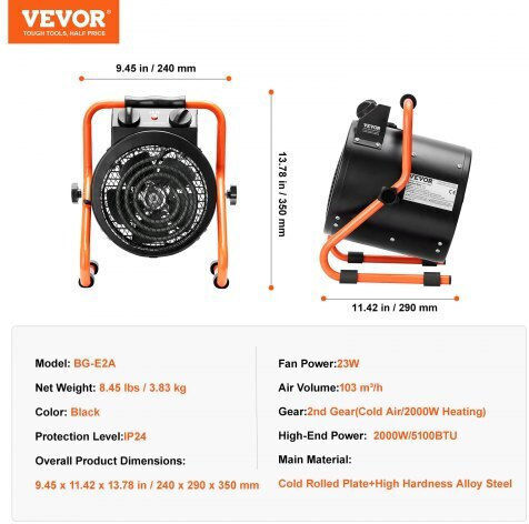 Vevor Βιομηχανικό Ηλεκτρικό Αερόθερμο 2kW