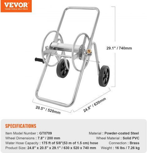 Vevor Wheeled Garden Hose Box for Hose Up To 53.34m