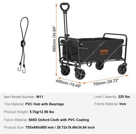 Foldable Garden Cart Four-wheel with Maximum Load Weight 99kg