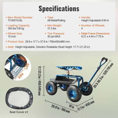 Garden Cart Metallic Four-wheel with Maximum Load Weight 136kg