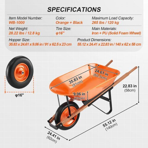 Dump Cart Garden Cart Metallic Single-wheel with Maximum Load Weight 149kg