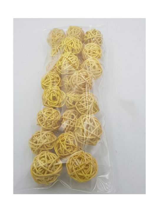 Rattan Σετ Στολίδια Ξύλινα Κίτρινα 24τμχ