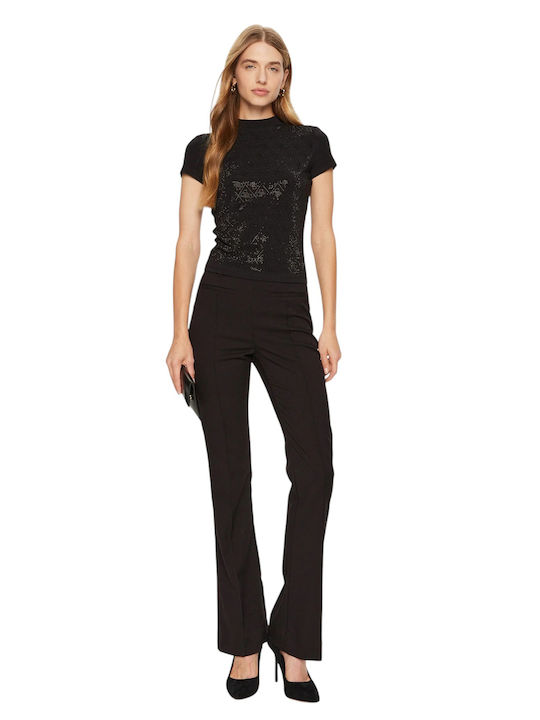 Women's Summer Cotton Short Sleeve Black Blouse