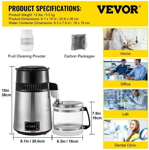Vevor Water Distiller 750w 4l Adjustable Temperature Kitchen Zlsjsc-3bxglysdwkv2