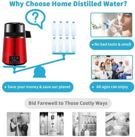 Vevor Water Distiller 1L/h 4L 750W Red Dsdw1lh4l220vktnfv2