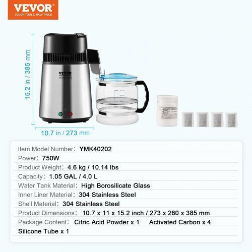 Vevor 4L Water Distiller Stainless Steel Interior Countertop Bxgzlsjys4ld2tk5lv2