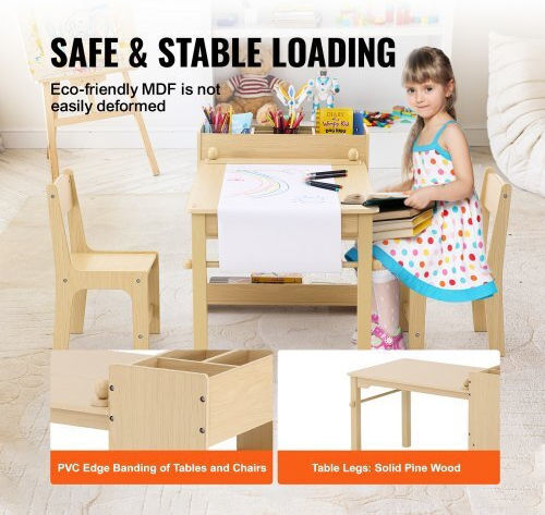 Kinder Tischset mit Stühlen zum Malen aus Holz Beige Vevor