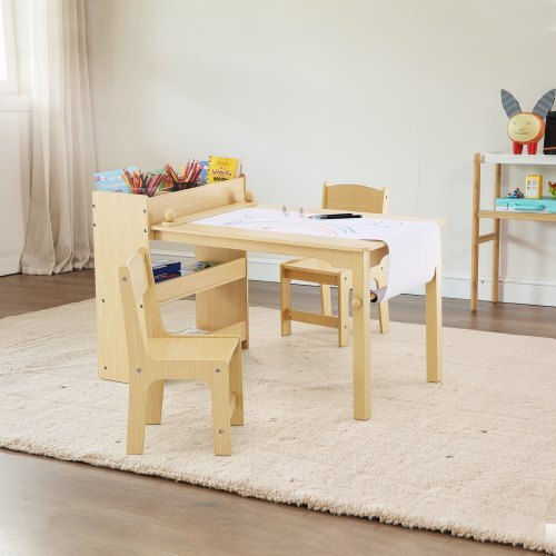 Kinder Tischset mit Stühlen zum Malen aus Holz Beige Vevor