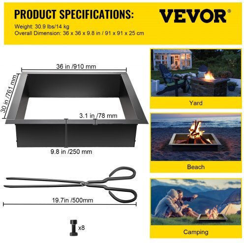 Vevor Fire Pit Ring 36"/30" Diameter 1.5 Mm Tongs Outdoor Tgfxhkhc30x5dqch1v0