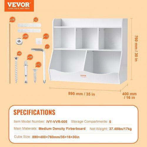 Kids Wooden Bookcase White 89x40x76cm
