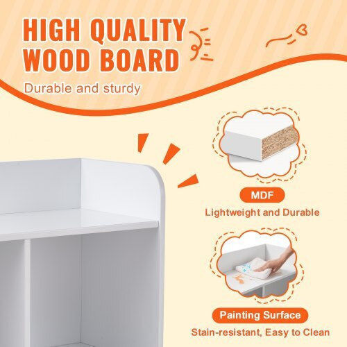 Kids Wooden Bookcase White 89x40x76cm
