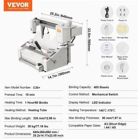 Vevor Thermal Bookbinder Machine for Maximum 400 Sheets JZJ20500Z126KS8FHV2