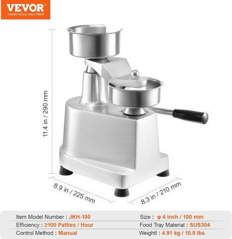 Vevor Professional Burger Press Machine 100mm/4" Stainless Steel Patty Press with 1000 Patty Papers