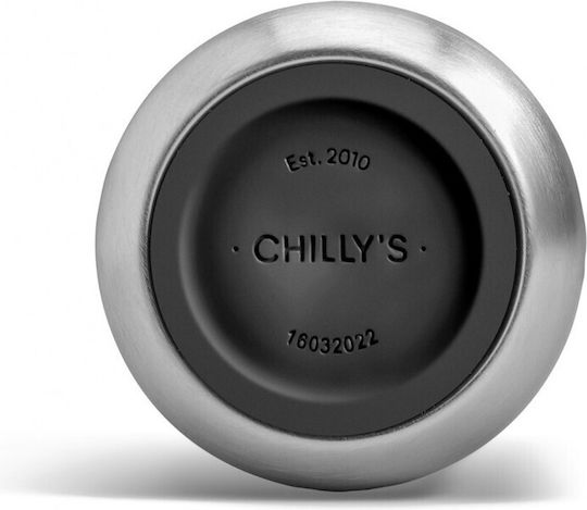 Chilly's Series 2 Flip Stainless Steel Thermos Bottle BPA Free 500ml Silver with Straw