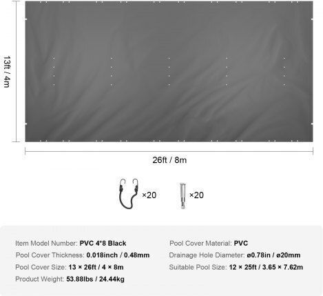 Κάλυμμα Ασφαλείας Πισίνας Vevor 13x26 Ft Χειμερινή Προστασία Yycm4x8mwyms00001v0