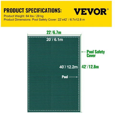 Κάλυμμα Ασφαλείας Πισίνας Vevor 20x40ft Ορθογώνιες Πισίνες Πράσινο Yycm20x40ycycg001v0
