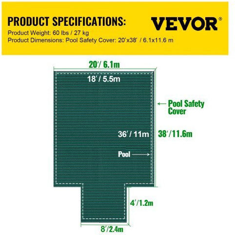 Husă de Siguranță pentru Piscină Vevor 18x36ft Piscine Rectangulare Verde Yycm18x36jzytycg1v0