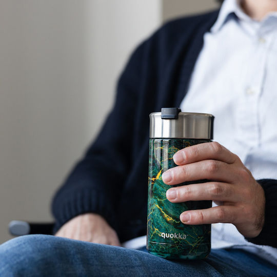 Quokka Glass Thermos Stainless Steel BPA Free 400ml Greenstone with Mouthpiece