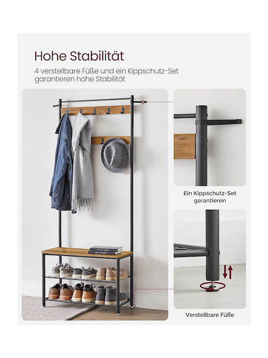 Entry Furniture with Hanger / Shoe Rack / Wardrobe & Bench Walnut and Black 32x70x177cm