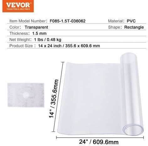 Διαφανές Προστατευτικό Τραπεζιού Vevor 14x24" 1.5mm Zfxpvczb14x2y0cq0v0