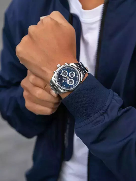 Maserati Ανδρικό Ρολόι 43mm Χρονογράφος Μπαταρίας με Ασημί Μεταλλικό Μπρασελέ