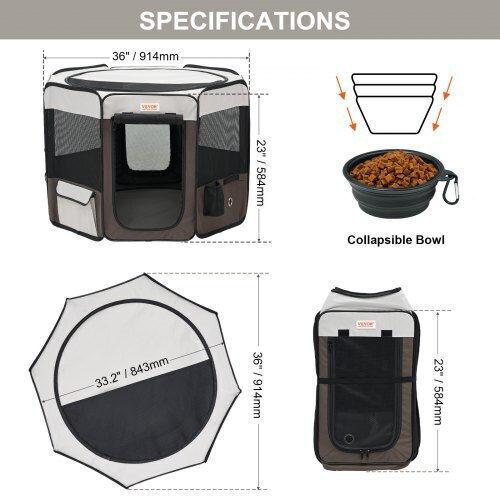 Vevor Foldable Park Dog & Cat Octagon made of Fabric 91.44 x 91.44 x 91.44cm