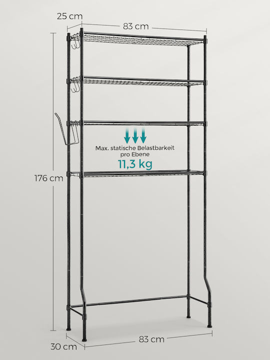 Songmics Badewannenregal Metallisch mit 4 Regalböden 30x30x176cm Schwarz