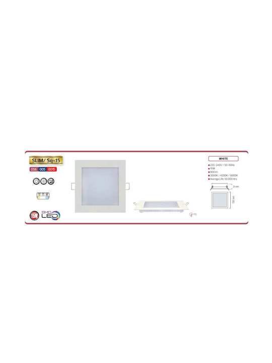 Horoz Electric Pătrat Panou LED Putere 15W cu Alb Rece Lumini 19.5x19.5cm.