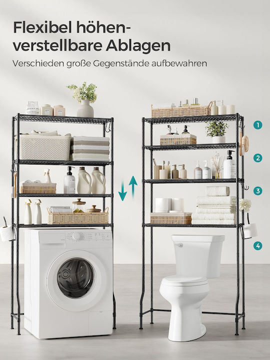 Songmics Badewannenregal Metallisch mit 4 Regalböden 30x30x176cm Schwarz